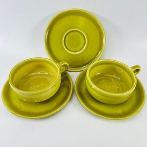 Russel Wright Steubenville American Modern Cups & Saucers Lot 5 MCM Chartreuse